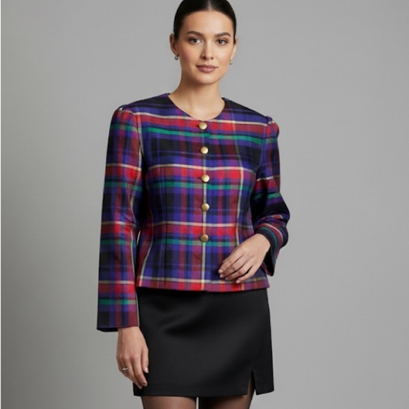 Vintage Multicolor Plaid Blazer - Picture 2 of 6